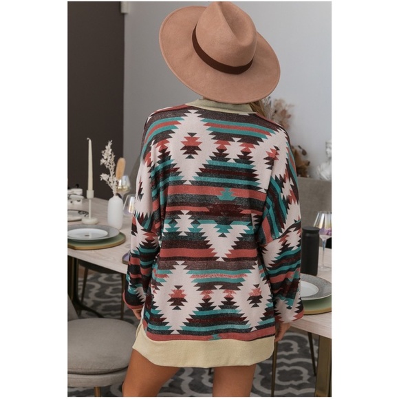 Cozy Aztec Print Sweater Top - Picture 3 of 6